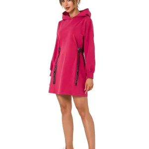 Robe sweat rose courte casual avec capuche