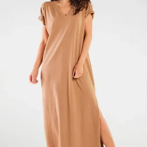 Robe T-shirt longue beige