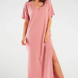Robe T-shirt longue rose