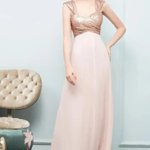 Robe demoiselle d'honneur rose poudré haut doré