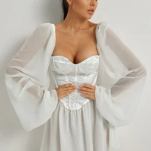 Robe Satin Blanche Corset